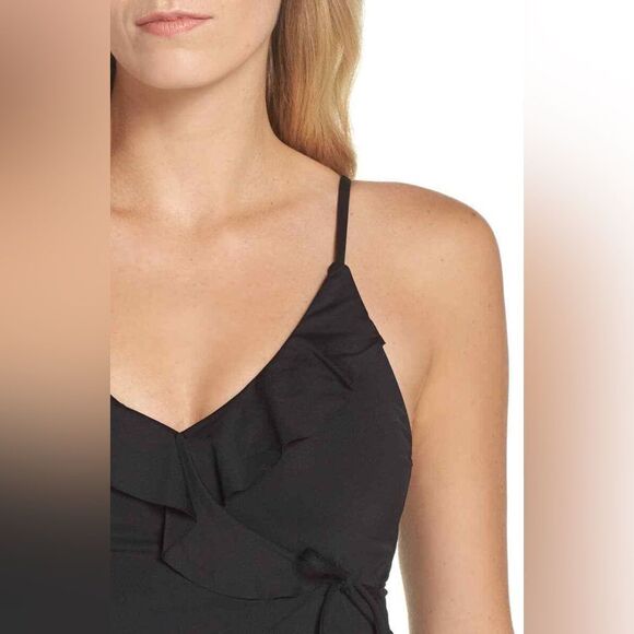 BECCA NWT Color Code Wrap Ruffled Tankini Swim Top in Black Size Small - Picture 6 of 7